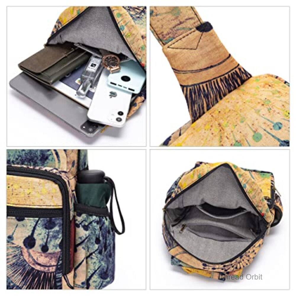 Large Bohemian Canvas Crossbody Backpack with Adjustable Strap, 6 Pockets - Picture 6 of 6